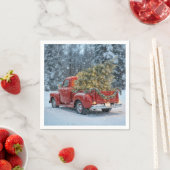 Red Retro Truck mit Weihnachtsbaum in Schneeflocke Serviette (Beispiel)