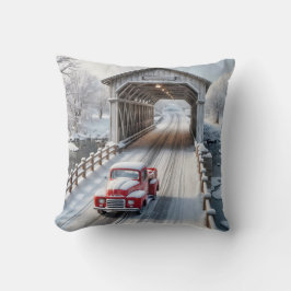 Red Retro Truck und Covered Bridge Kissen