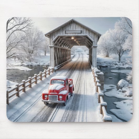 Red Retro Truck und Covered Bridge Mousepad (Vorne)