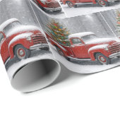 Red Retro Truck With Christmas Tree Geschenkpapier (Rolleneckpunkt)