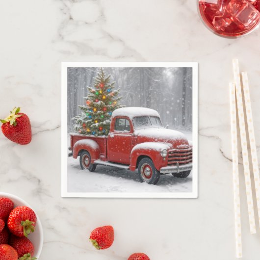 Red Retro Truck With Christmas Tree Serviette (Beispiel)
