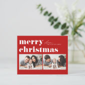 Red Retro Typografie Frohe Weihnachten Zwei Foto (Stehend Vorderseite)