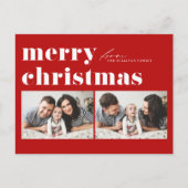 Red Retro Typografie Frohe Weihnachten Zwei Foto (Vorderseite)