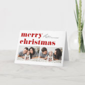 Red Retro Typografie Frohe Weihnachten Zwei Foto (Vorderseite)