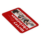 Red Retro Typografie Frohe Weihnachten Zwei Foto Magnet (Rechte Seite)