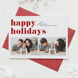 Red Retro Typografie Happy Holidays Zwei Fotos Feiertagskarte