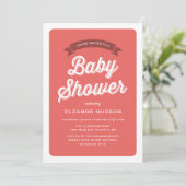 Red Retro Typografie Script Classic Baby Shower Einladung (Stehend Vorderseite)