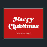 Red Retro Vintager Schriftart Frohe Weihnachten<br><div class="desc">Frohe Weihnachts-Postkarte: Klassisches Retro-Design,  mit Vintag inspirierter Typografie und klassischem Rot-Hintergrund.</div>