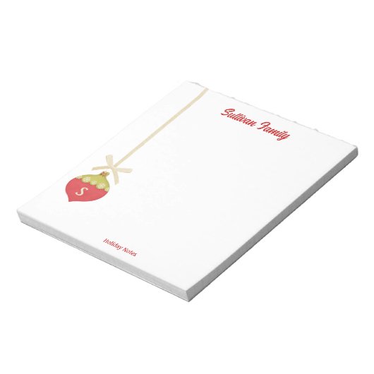 Red Retro Weihnachtsschmuck Monogram Notizblock (Rotiert)