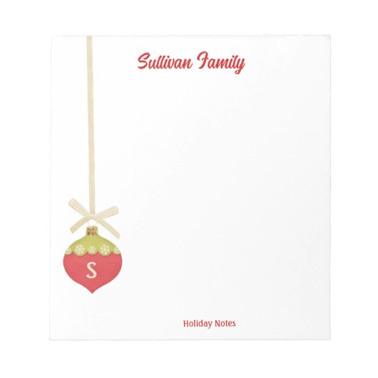Red Retro Weihnachtsschmuck Monogram Notizblock (Vorderseite)