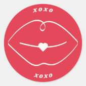 Red Retro XOXO Lips Valentine Runder Aufkleber (Vorderseite)