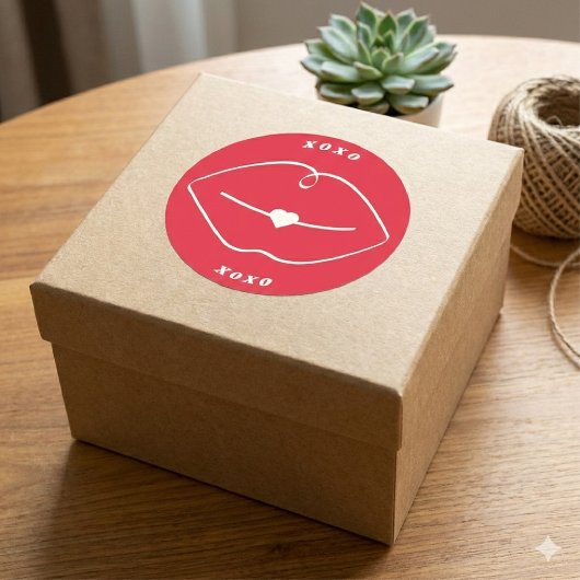 Red Retro XOXO Lips Valentine Runder Aufkleber