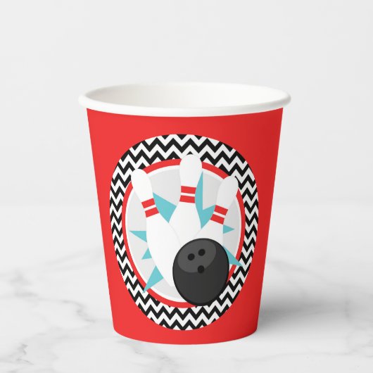 Red Retro Zickzack Bowling Paper Cups Pappbecher (Vorderseite)