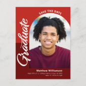 Red Rett Date Abschluss Foto Bold Arch Script Einladungspostkarte (Vorderseite)