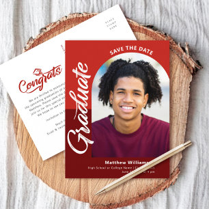 Red Rett Date Abschluss Foto Bold Arch Script Einladungspostkarte