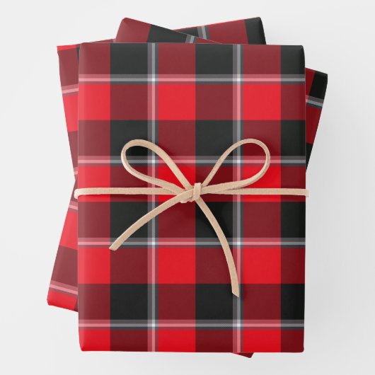 Red Ribbon and Heavy Metal Plaid Geschenkpapier Set (Beispiel)