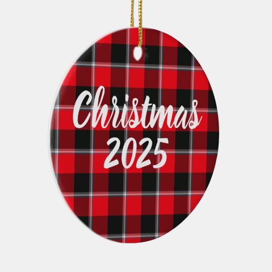 Red Ribbon and Heavy Metal Plaid Keramik Ornament (Rechts)