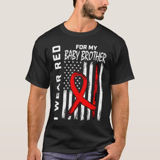 Red Ribbon Baby Brother Heart Disease Awareness Fl T-Shirt (Vorderseite)
