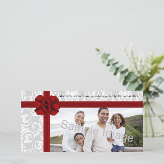 Red Ribbon Bow Feiertagskarte (Stehend Vorderseite)