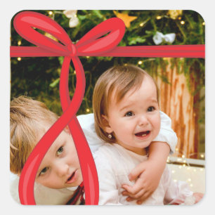 RED RIBBON BOW FOTO QUADRATISCHER AUFKLEBER