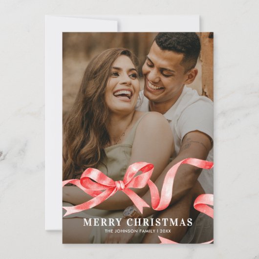 Red Ribbon Bow Foto Weihnachten (Vorderseite)