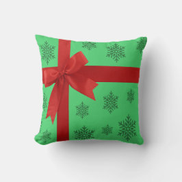 Red Ribbon Bow Green Weihnachtsschneeflocken Kissen
