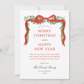 Red Ribbon Bow Greenery Foto Weihnachten (Vorderseite)