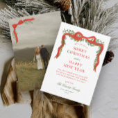 Red Ribbon Bow Greenery Foto Weihnachten