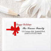 Red ribbon bow Happy Holidays address label (Insitu)