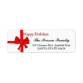 Red ribbon bow Happy Holidays address label (Vorne)