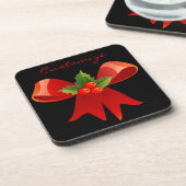 Red Ribbon Bow Holly Thunder_Cove Getränkeuntersetzer (Linke Seite)