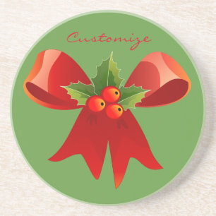 Red Ribbon Bow Holly Thunder_Cove Sandstein Untersetzer