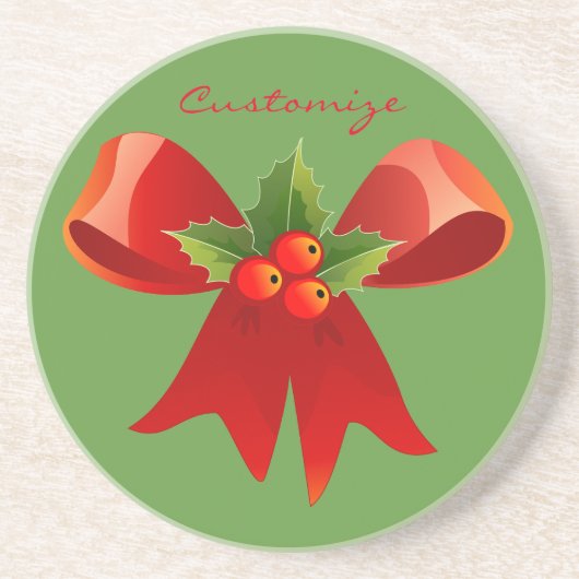 Red Ribbon Bow Holly Thunder_Cove Sandstein Untersetzer (Vorne)