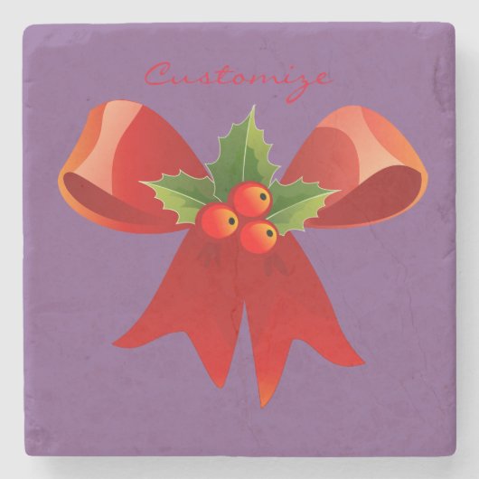 Red Ribbon Bow Holly Thunder_Cove Steinuntersetzer (Vorderseite)