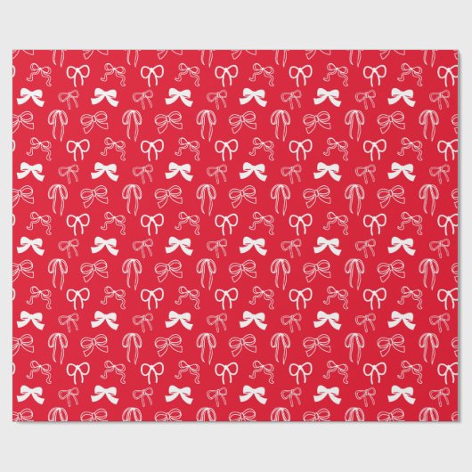 Red Ribbon Bow Pattern Christmas Geschenkpapier (Flach)