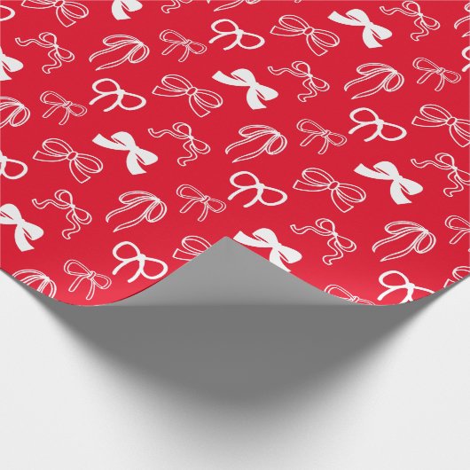 Red Ribbon Bow Pattern Christmas Geschenkpapier (Ecke)
