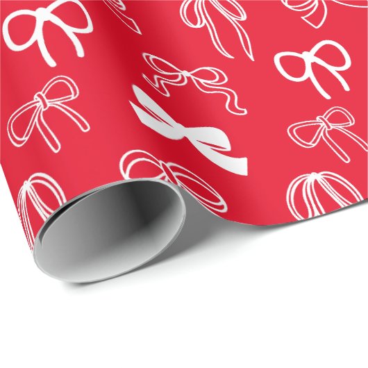Red Ribbon Bow Pattern Christmas Geschenkpapier (Rolleneckpunkt)