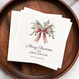 Red Ribbon Bow Watercolor Einfache Weihnachtsfeier Serviette