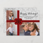 Red Ribbon Bow Weihnachts-Foto Feiertagspostkarte (Vorne/Hinten)