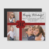 Red Ribbon Bow Weihnachts-Foto Magnetkarte (Vorne/Hinten)