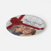 Red Ribbon Bow Weihnachts-Foto Pappteller (Schrägansicht)