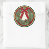 Red Ribbon Bow Weihnachtskranz Kiefernkiefer Siege Runder Aufkleber (Tasche)