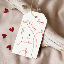 Red Ribbon Bows – Modern Happy Valentine’s Day  Geschenkanhänger