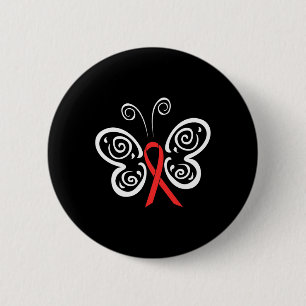 Red Ribbon Butterfly Blutkrebs HIV AIDS Awarene Button