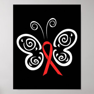 Red Ribbon Butterfly Blutkrebs HIV AIDS Awarene Poster