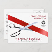 Red Ribbon Cutting Grand Opening Einladungspostkarte (Vorne/Hinten)