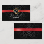 Red Ribbon Dark Damask Hair Stylist Business Card Visitenkarte (Vorne/Hinten)