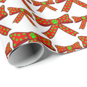 Red Ribbon Dog Paw Prints In Green Christmas Geschenkpapier (Rolleneckpunkt)