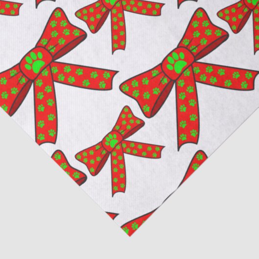 Red Ribbon Dog Paw Prints In Green Christmas Seidenpapier (Detail)