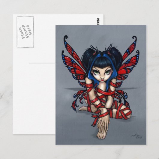 "Red Ribbon Fairy" Postkarte (Vorne/Hinten)